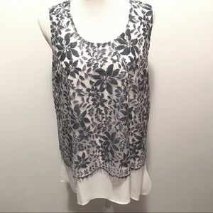 CARTISE Blue White Sleeveless Women’s Top Layered Lace Chiffon Size 12 NEW
